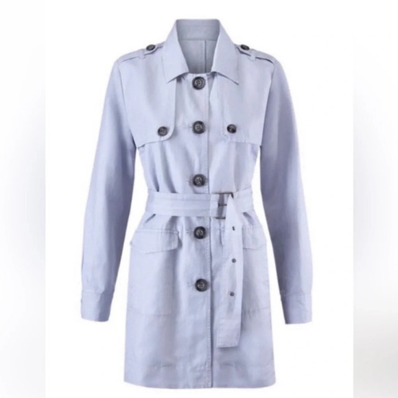 Cabi Tanner Trench Coat. Blue lavender. Linen Blend Y2k Old Money classic. Small - Picture 4 of 16